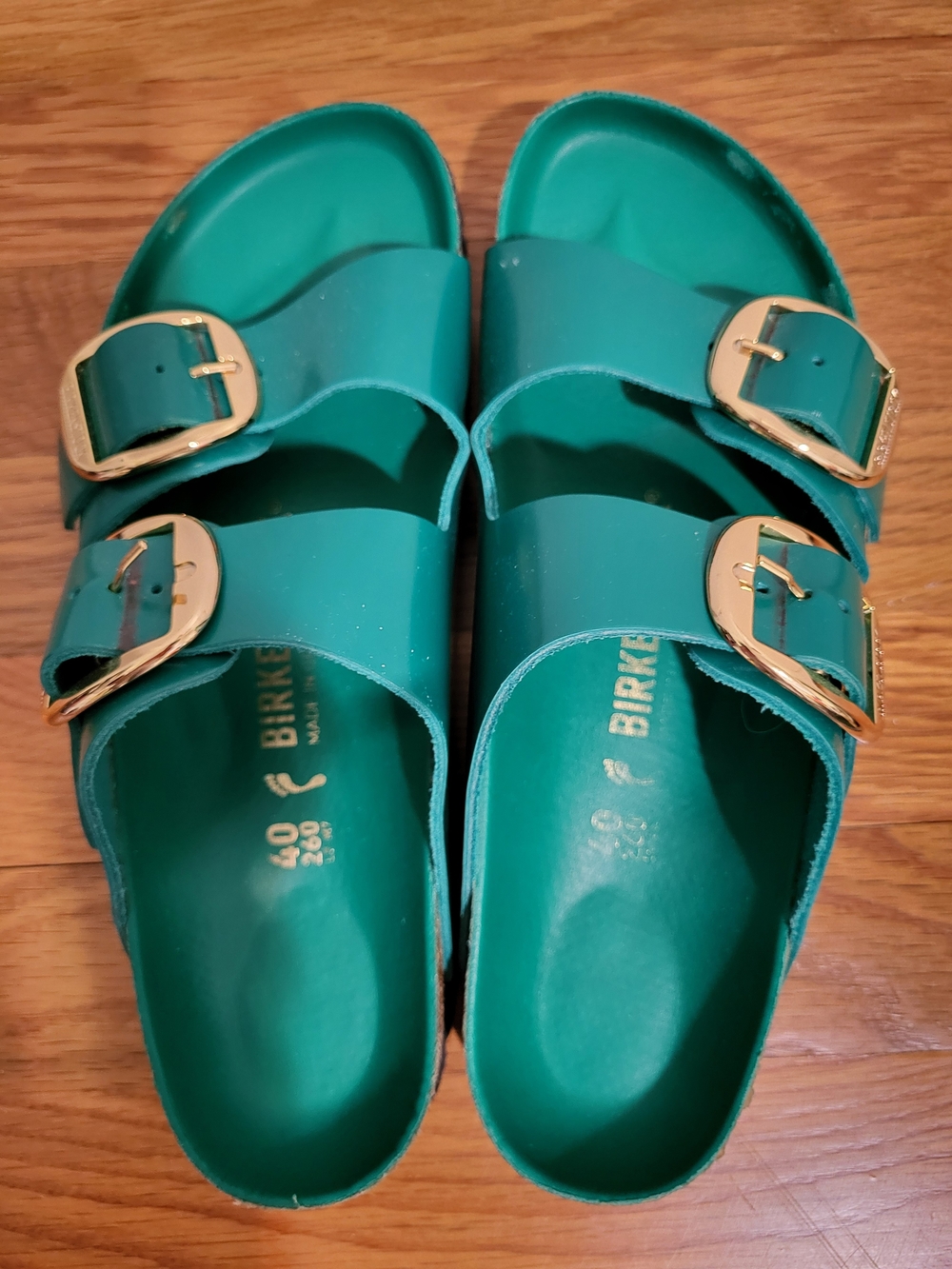 Birkenstock Green Two-Buckle Sandals with Gold Buckles - Picture 4 of 4